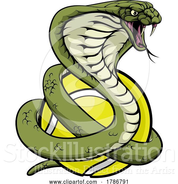 Vector Illustration of Cobra Snake Tennis Ball Animal Sports Team Mascot