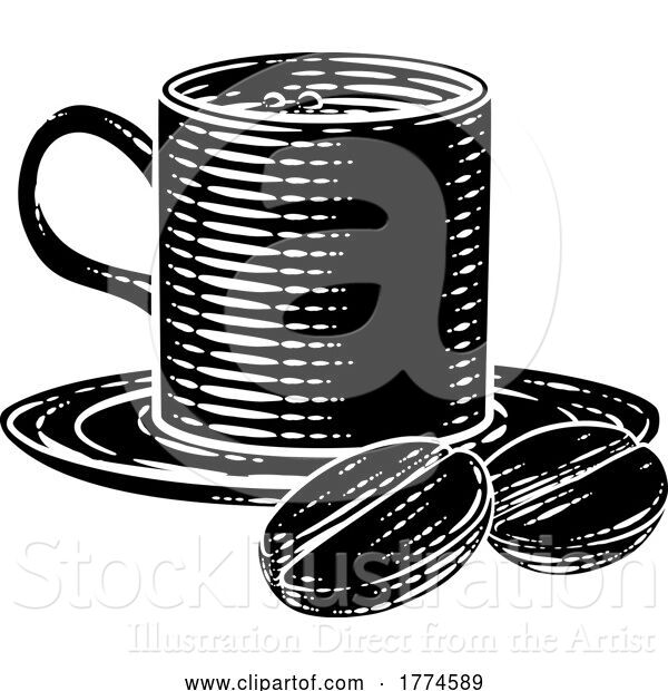 Vector Illustration of Coffee Beans and Cup Vintage Woodcut Illustration