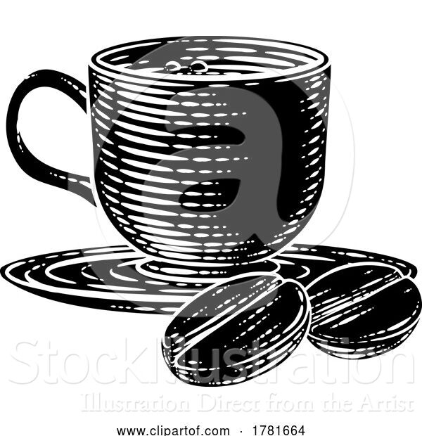 Vector Illustration of Coffee Beans and Cup Vintage Woodcut Illustration