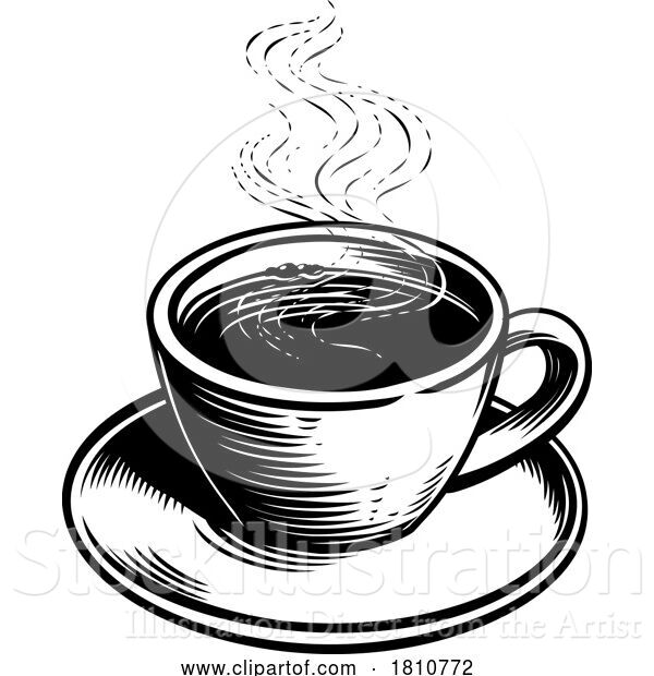 Vector Illustration of Coffee Cup Steam Smoke Retro Etching Woodcut Style