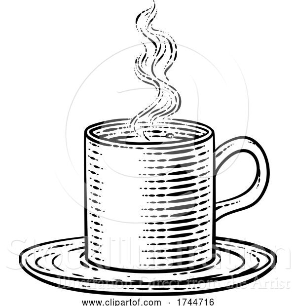 Vector Illustration of Coffee Tea Cup Hot Drink Mug Vintage Retro Etching