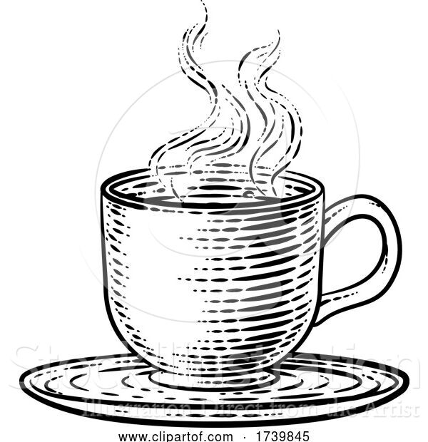 Vector Illustration of Coffee Tea Cup Hot Drink Mug Woodcut Etching