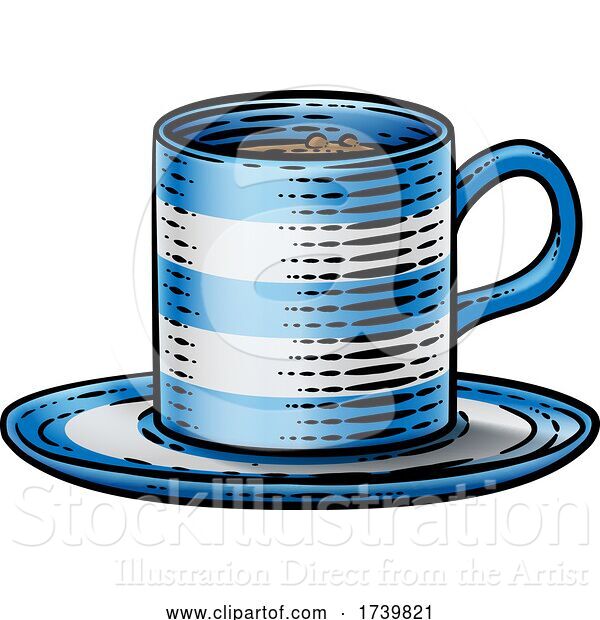 Vector Illustration of Coffee Tea Cup Hot Drink Mug Woodcut Etching