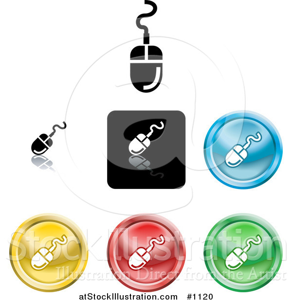 Vector Illustration of Colored Computer Mice Icon Buttons