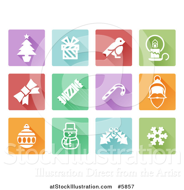 Vector Illustration of Colorful Flat Design Square Christmas Item Icons