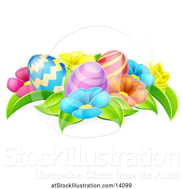 Vector Illustration of Colorful Flowers and Easter Eggs