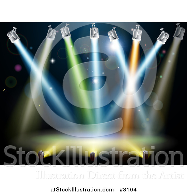 Vector Illustration of Colorful Spot Lights Shining over a Stage