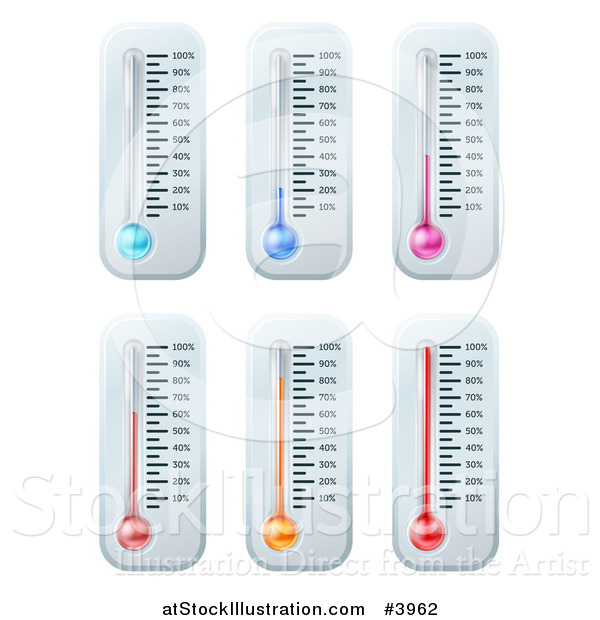 Vector Illustration of Colorful Thermometers with Goal Percent Marks