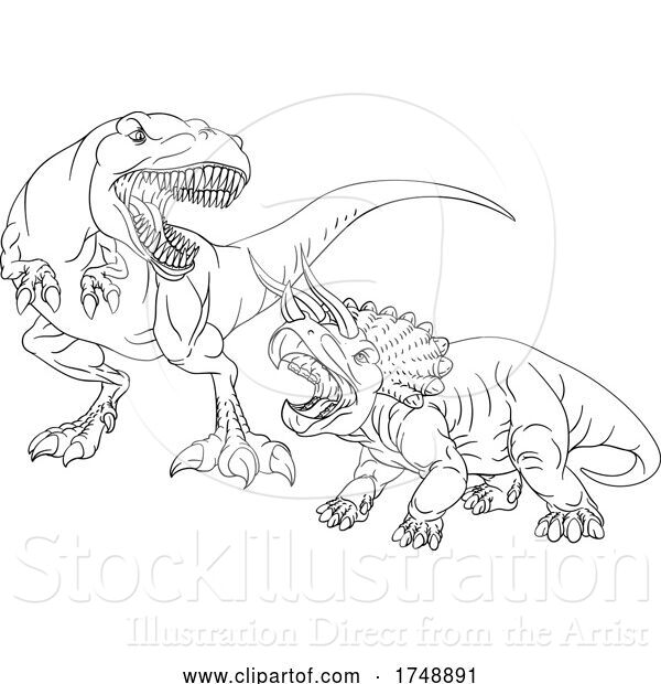 Vector Illustration of Coloring Book Page Dinosaurs in Outline