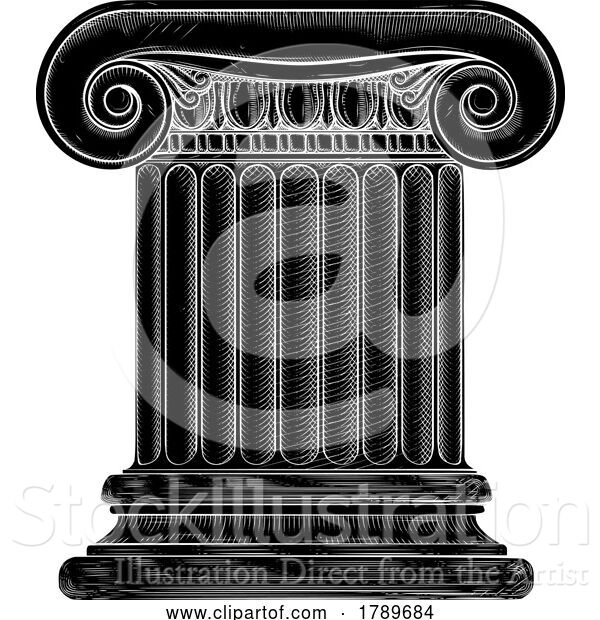 Vector Illustration of Column Pillar from Roman or Greek Temple Woodcut