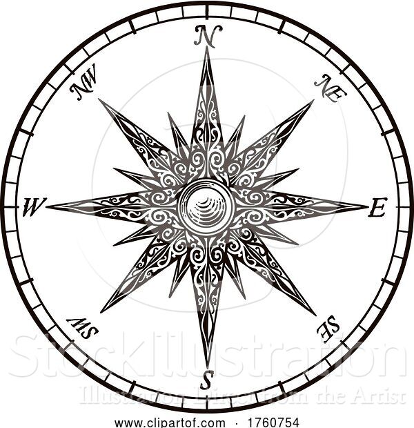 Vector Illustration of Compass Rose Old Vintage Engraved Etching Map Icon