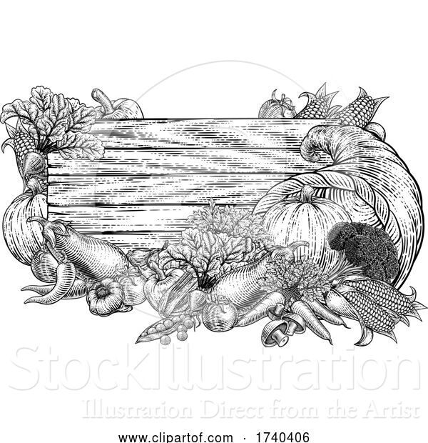 Vector Illustration of Cornucopia Garden Vegetables Thanksgiving Sign