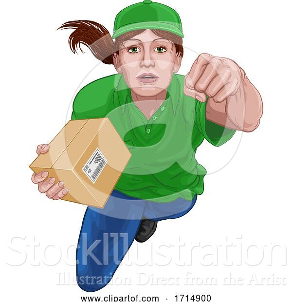 Vector Illustration of Courier Delivery Superhero Delivering Package Box