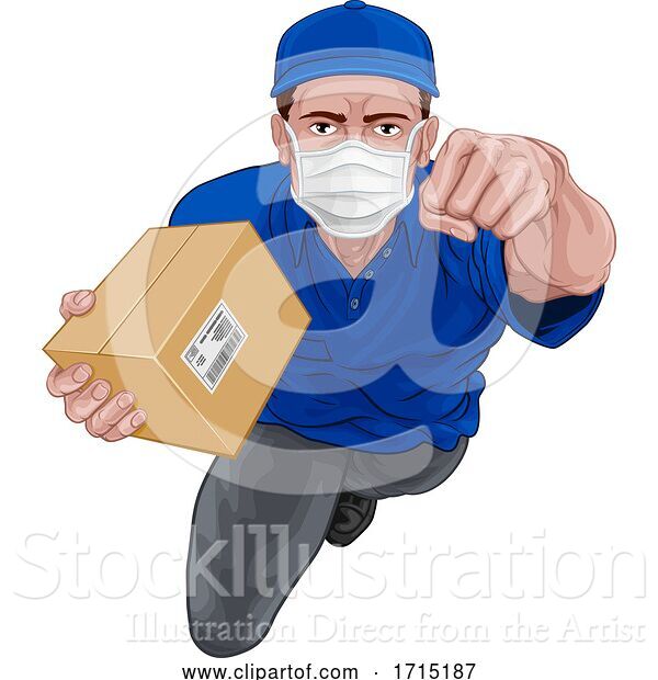 Vector Illustration of Courier Superhero Delivering Package Parcel Box