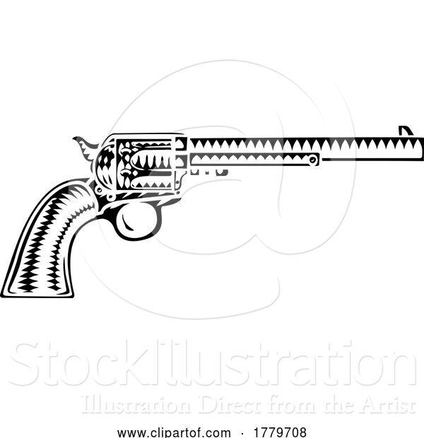 Vector Illustration of Cowboy Gun Western Pistol Old Vintage Revolver