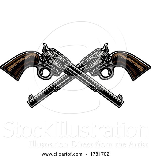 Vector Illustration of Cowboy Guns Western Pistols Old Vintage Revolvers