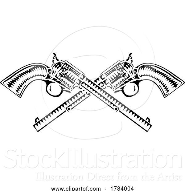 Vector Illustration of Cowboy Guns Western Pistols Old Vintage Revolvers