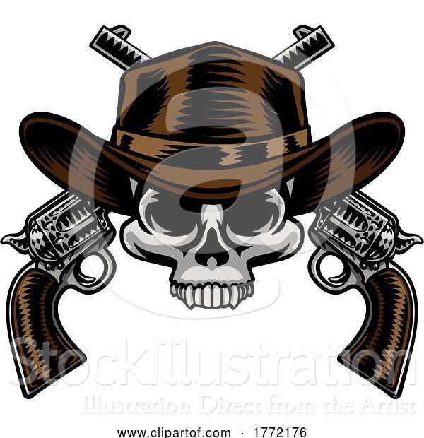 Vector Illustration of Cowboy Hat Pistols Skull Pirate Cross Bones