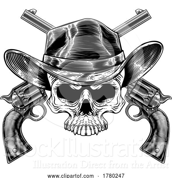 Vector Illustration of Cowboy Hat Pistols Skull Pirate Cross Bones