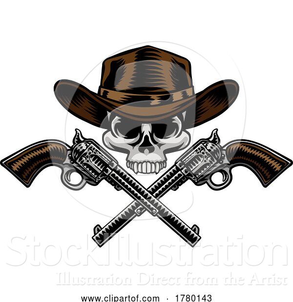 Vector Illustration of Cowboy Hat Pistols Skull Pirate Cross Bones