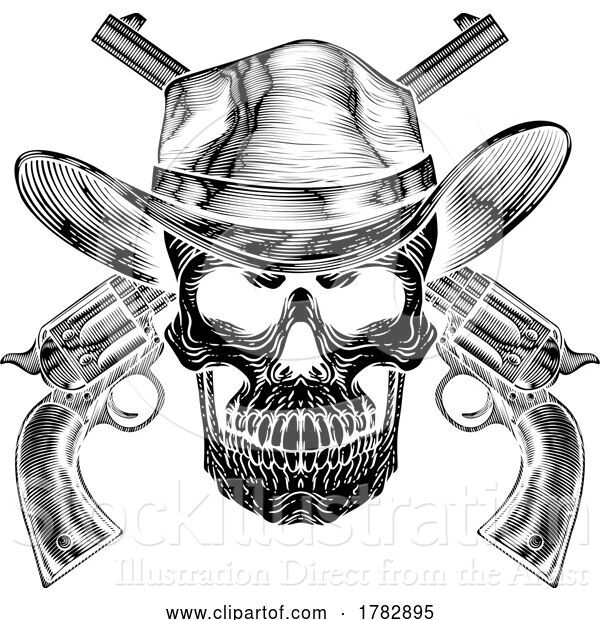 Vector Illustration of Cowboy Hat Pistols Skull Pirate Cross Bones