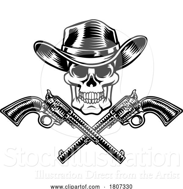 Vector Illustration of Cowboy Hat Pistols Skull Pirate Cross Bones