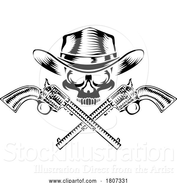 Vector Illustration of Cowboy Hat Pistols Skull Pirate Cross Bones