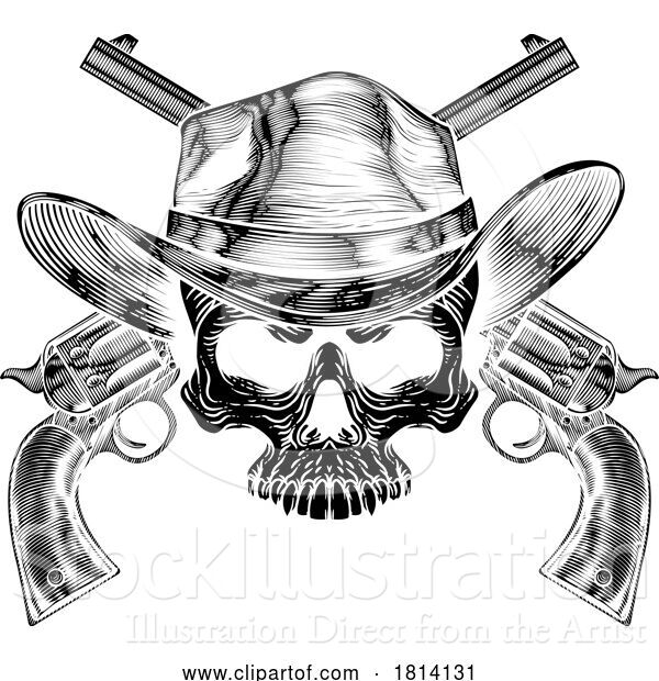 Vector Illustration of Cowboy Hat Pistols Skull Pirate Cross Bones