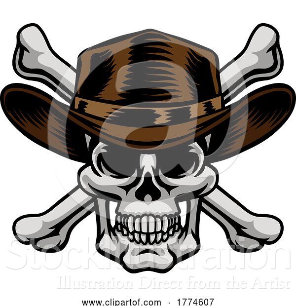 Vector Illustration of Cowboy Hat Western Skull Pirate Cross Bones