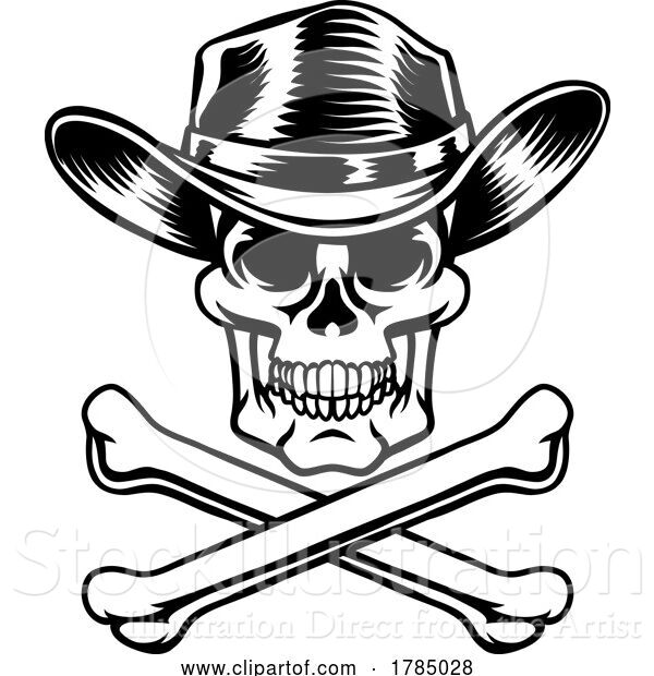 Vector Illustration of Cowboy Hat Western Skull Pirate Cross Bones