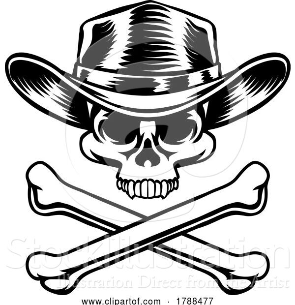 Vector Illustration of Cowboy Hat Western Skull Pirate Cross Bones