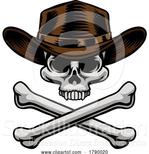 Vector Illustration of Cowboy Hat Western Skull Pirate Cross Bones