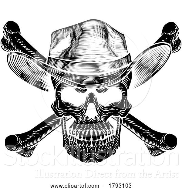 Vector Illustration of Cowboy Hat Western Skull Pirate Cross Bones