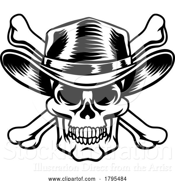 Vector Illustration of Cowboy Hat Western Skull Pirate Cross Bones