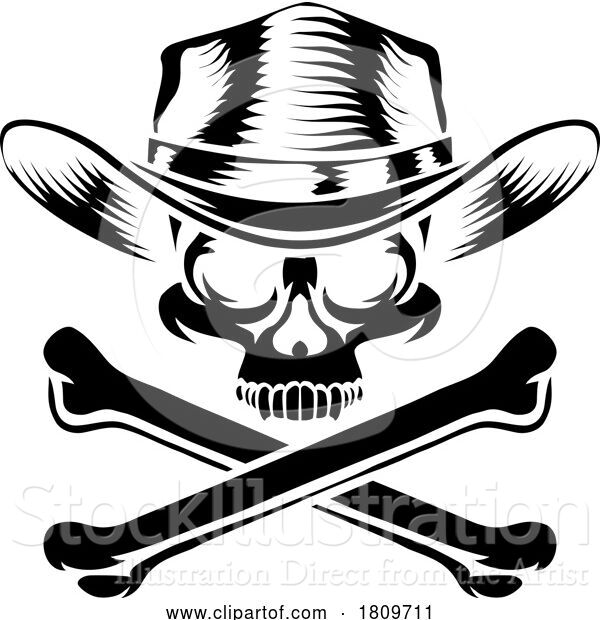 Vector Illustration of Cowboy Hat Western Skull Pirate Cross Bones