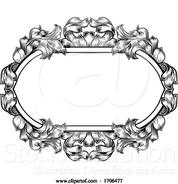 Vector Illustration of Crest Banner Border Scroll Heraldic Woodcut Frame