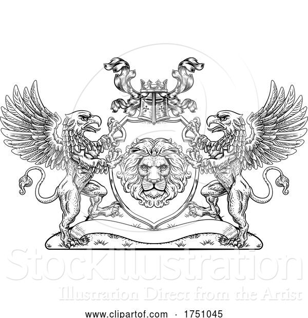 Vector Illustration of Crest Griffin Coat of Arms Lion Family Shield Seal