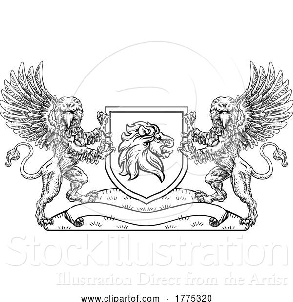 Vector Illustration of Crest Lion Griffin Coat of Arms Griffon Shield