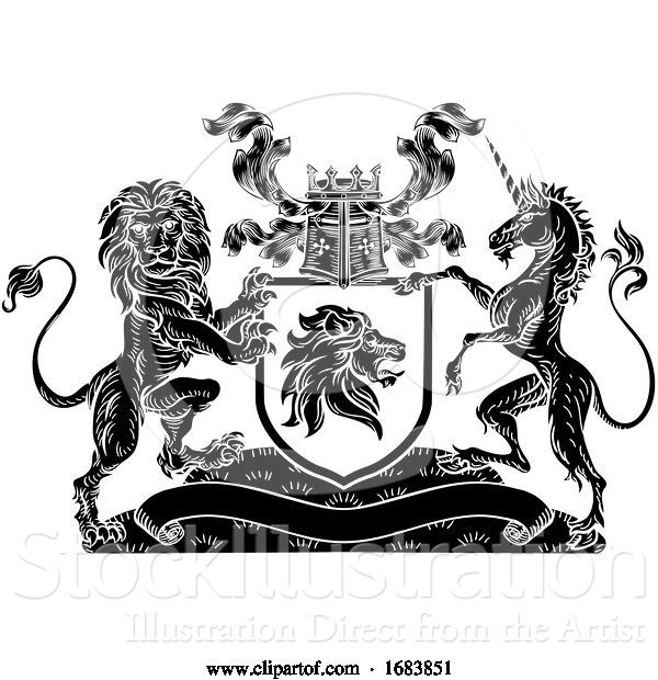 Vector Illustration of Crest Lion Unicorn Heraldic Shield Coat of Arms