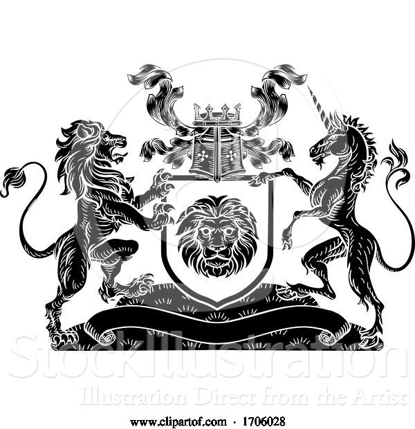 Vector Illustration of Crest Lion Unicorn Heraldic Shield Coat of Arms