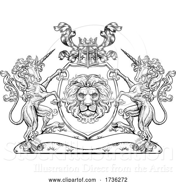 Vector Illustration of Crest Unicorn Coat of Arms Lion Family Shield Seal