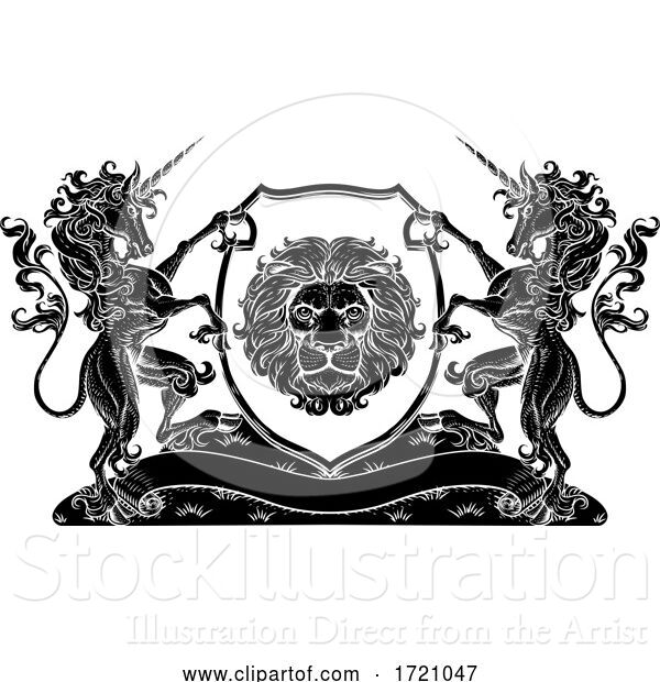 Vector Illustration of Crest Unicorns Horse Coat of Arms Lion Family Seal