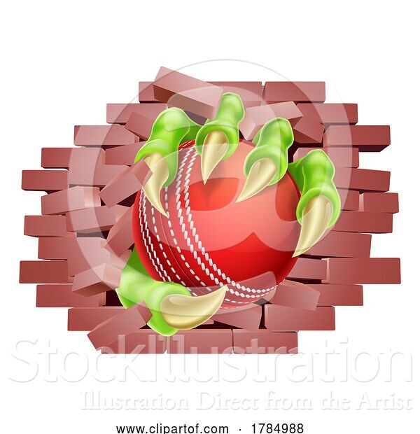 Vector Illustration of Cricket Ball Claw Breaking Through Wall