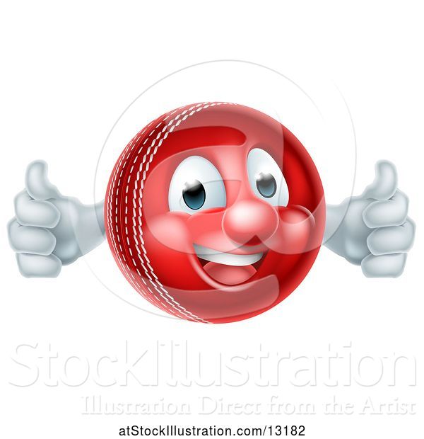 Vector Illustration of Cricket Ball Mascot Character Giving Two Thumbs up