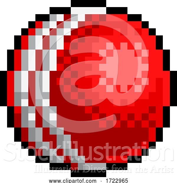 Vector Illustration of Cricket Ball Pixel Art Eight Bit Sports Game Icon