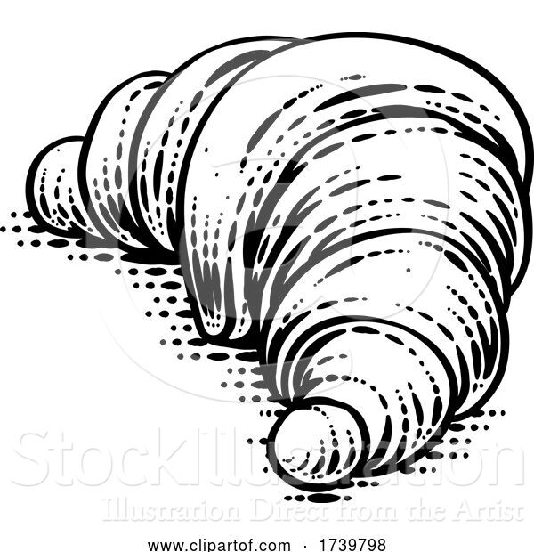 Vector Illustration of Croissant Pastry Bread Food Drawing Woodcut