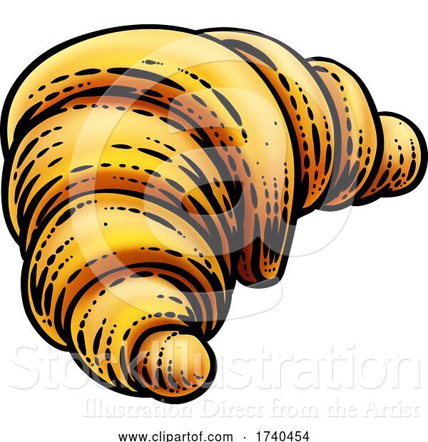 Vector Illustration of Croissant Pastry Bread Food Drawing Woodcut
