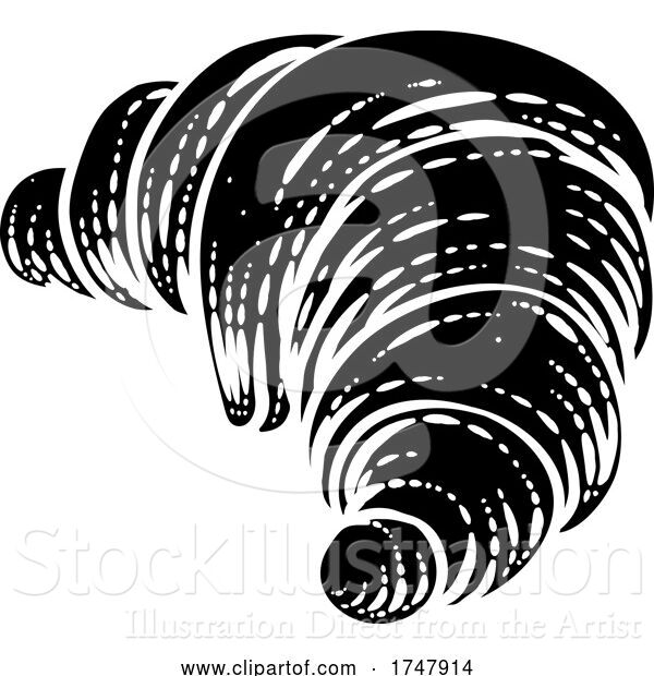 Vector Illustration of Croissant Pastry Bread Food Drawing Woodcut