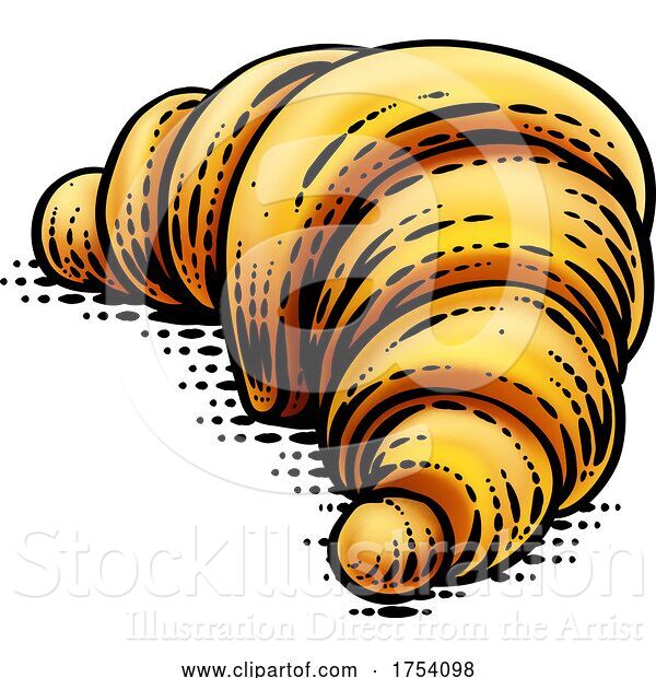 Vector Illustration of Croissant Pastry Bread Food Drawing Woodcut