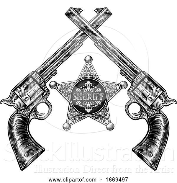 Vector Illustration of Crossed Pistols and Sheriff Star Badge